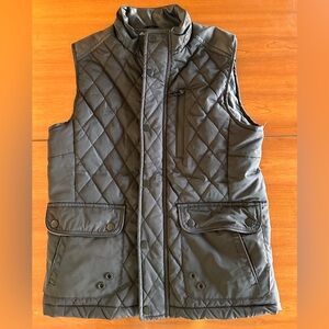 Fried Denim NYC Black Quilted Vest Faux Leather Trim Moto Style Size Small